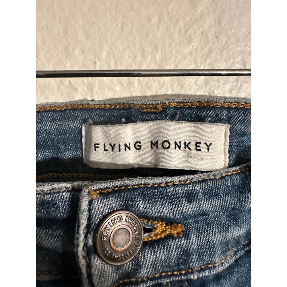 Flying Monkey High Rise Distressed Skinny Jeans Blue Raw Hem Y3043 Size 29 - Picture 4 of 13